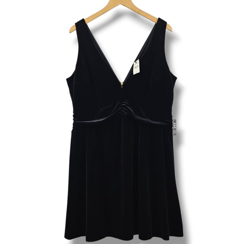 Express Black Velvet Dress Babydoll Sleeveless XL Holiday Cocktail Party NEW $79